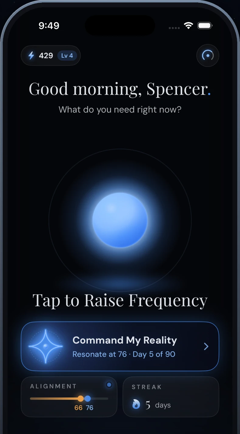 Frequency home screen with the orb